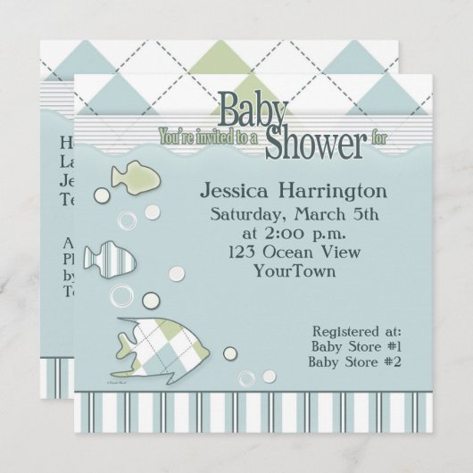 トロピカルフィッシュベイビーシャワー招待状 招待状 (正面/裏面)