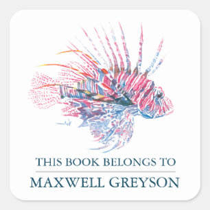 トロピカルフィッシュ新学期キッド蔵書票 スクエアシール