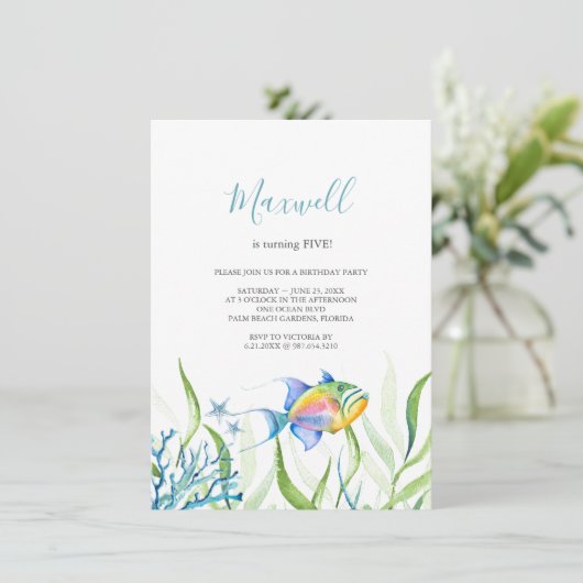 トロピカルフィッシュ5thバースデーパーティー水彩 招待状 (スタンド正面)