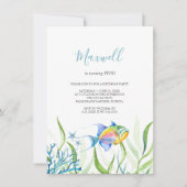 トロピカルフィッシュ5thバースデーパーティー水彩 招待状 (正面)