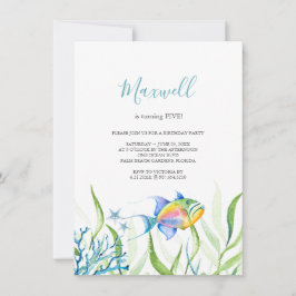 トロピカルフィッシュ5thバースデーパーティー水彩 招待状