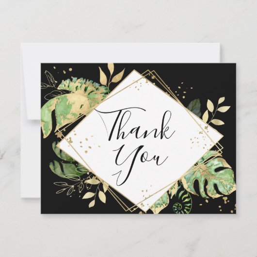 トロピカルフェスティバル黒と金ゴールド幾何学模様 サンキューカード (正面)