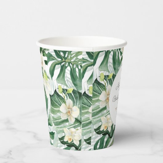 トロピカルフェスティングリーンホワイトウェディングシャワーパーティー 紙コップ (右)