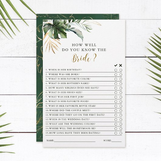 トロピカルフェスティングリーン&金ゴールドブライダルシャワーゲーム