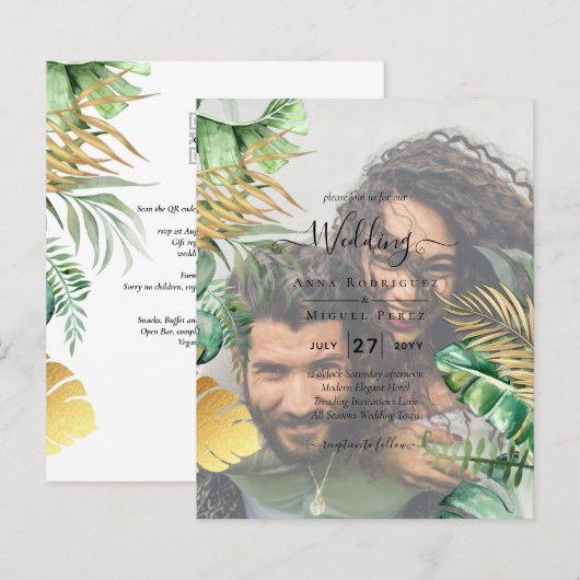 トロピカルフォトオーバーレイAll-in-1 QRコード結婚s (正面/裏面)