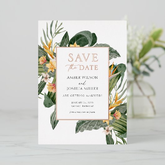 トロピカルフォトフォイルで日付を保存招待状 箔招待状 (立ち正面)