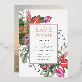 トロピカルフォトフォイルで日付を保存招待状 箔招待状