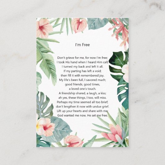 トロピカルフォトメモリアル私はフリー祈りの言葉カード4 名刺 (裏面)