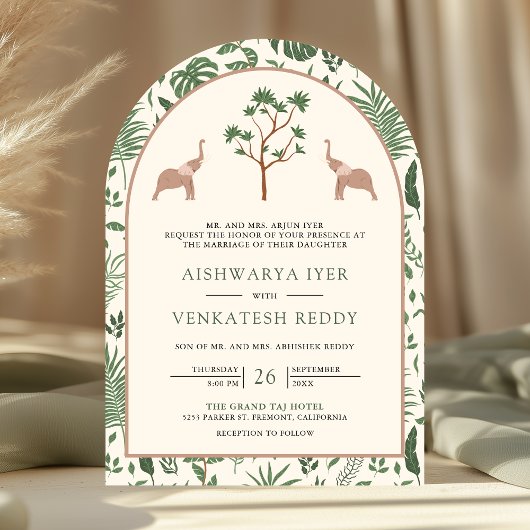 トロピカルフォレストエレファントアーチフォト結婚インディアン 招待状