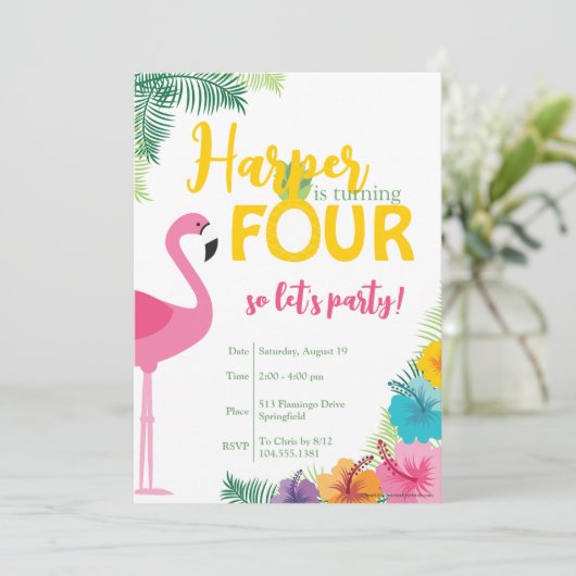 トロピカルフォーバースデーパーティー、ルアウ（ハワイ式宴会）招待状 招待状 (スタンド正面)