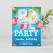 トロピカルフラミングルプールパーティー誕生日 招待状 (スタンド正面)