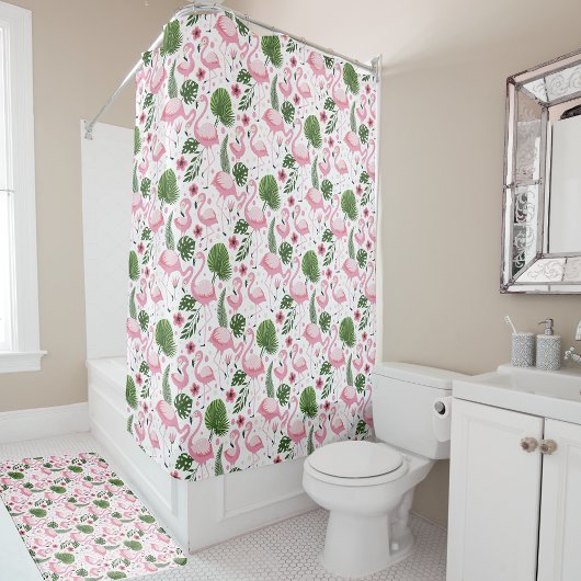 トロピカルフラミンゴとパーム離れのパターン シャワーカーテン