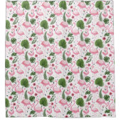 トロピカルフラミンゴとパーム離れのパターン シャワーカーテン (正面)