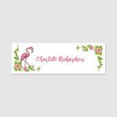 トロピカルフラミンゴと花の名前タグ 名札 (正面)