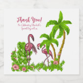 トロピカルフラミンゴと花ボトルラベル スパークリングワインラベル (シングルラベル)