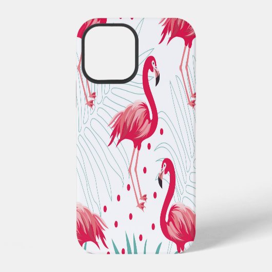 トロピカルフラミンゴと葉のサマーパターン iPhoneケース (裏面)
