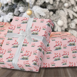 トロピカルフラミンゴのクリスマス ラッピングペーパー