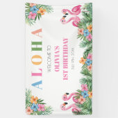 トロピカルフラミンゴアロハガール1st誕生日へようこそ 横断幕 (縦)