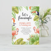 トロピカルフラミンゴウォーターカラーファースト誕生日 招待状 (スタンド正面)
