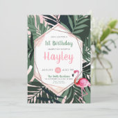 トロピカルフラミンゴウォーターカラー誕生日招待状 招待状 (スタンド正面)