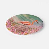 トロピカルフラミンゴオンビーチ&オリエンタルピンクフラワーズ ペーパープレート (アングル)