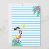 トロピカルフラミンゴカップル赤ちゃんシャワールアウ（ハワイ式宴会）ブルー 招待状 (裏面)