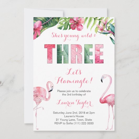 トロピカルフラミンゴガール3rd誕生日パーティー 招待状 (正面)