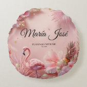 トロピカルフラミンゴキンセアニラカスタム ラウンドクッション (正面)