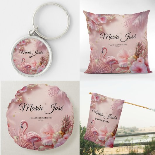 トロピカルフラミンゴキンセアニラカスタム ラウンドクッション