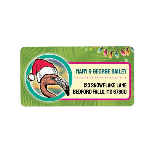 トロピカルフラミンゴクリスマスカード住所 シール (正面)
