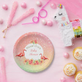 トロピカルフラミンゴグリッターフローラベビーシャワー ペーパープレート (パーティー)