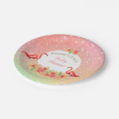 トロピカルフラミンゴグリッターフローラベビーシャワー ペーパープレート (アングル)