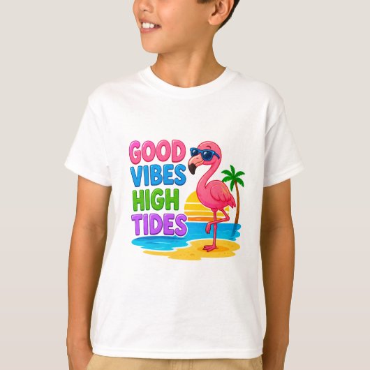 🦩トロピカルフラミンゴサマーキッズ🌴 Tシャツ (正面)