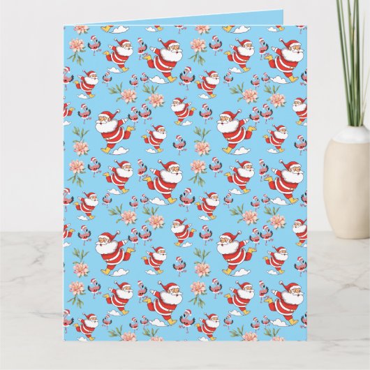 トロピカルフラミンゴサンタのクリスマスパターン カード (正面)