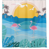 トロピカルフラミンゴサンライズシャワーカーテン シャワーカーテン (正面)