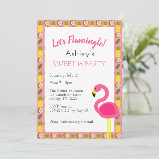 トロピカルフラミンゴスイート16誕生日招待状 招待状 (スタンド正面)