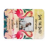 トロピカルフラミンゴス写真結婚式の日付を保存 マグネット (横)