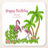 トロピカルフラミンゴス&フラワーズコースター スクエアペーパーコースター (正面)