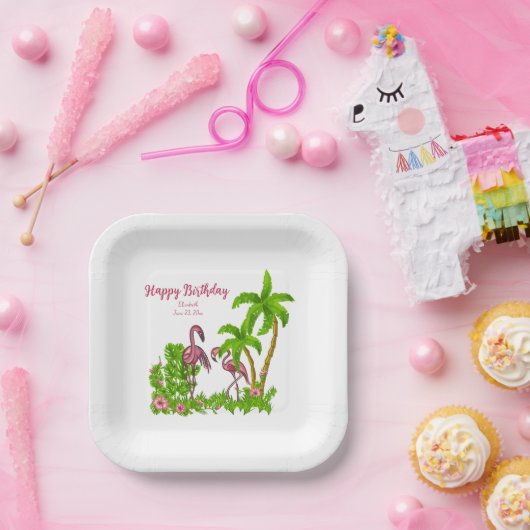 トロピカルフラミンゴス&フラワーズ紙プレート ペーパープレート (パーティー)