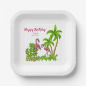 トロピカルフラミンゴス&フラワーズ紙プレート ペーパープレート (正面)
