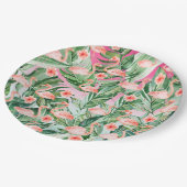 トロピカルフラミンゴハイビスカスピンクミントフローラ ペーパープレート (アングル)
