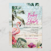 トロピカルフラミンゴパームズベビーシャワー招待 招待状 (正面/裏面)