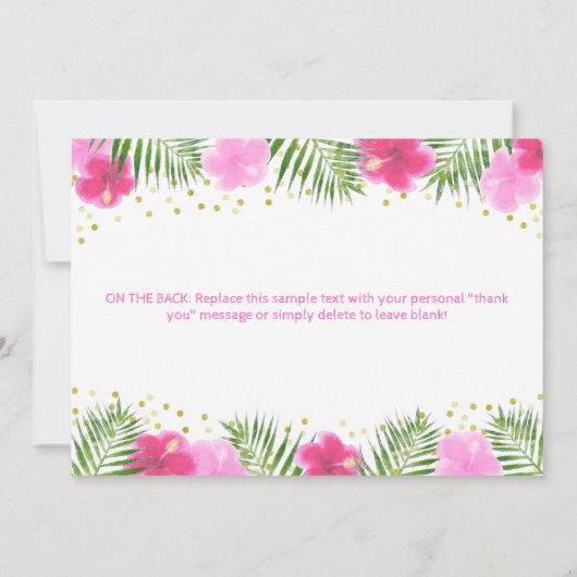 トロピカルフラミンゴパームブランチルアウ(ハワイ式宴会)誕生日ガール サンキューカード (裏面)