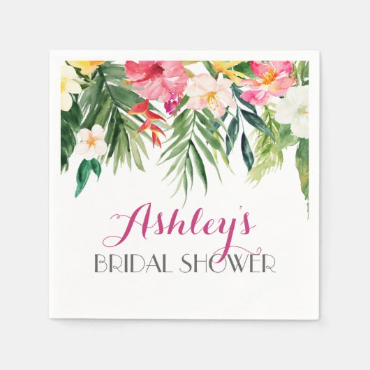 トロピカルフラミンゴビューティフルフローラナプキンイエロー スタンダードカクテルナプキン (正面)