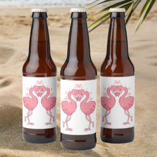 トロピカルフラミンゴビーチかわいいピンクの夏の結婚式 ビールラベル