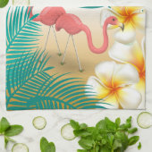 トロピカルフラミンゴビーチパラダイス キッチンタオル (折り畳み)