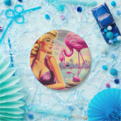 トロピカルフラミンゴピンアップ ペーパープレート (パーティー)