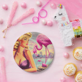 トロピカルフラミンゴピンアップ ペーパープレート (パーティー)