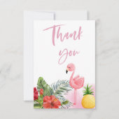 トロピカルフラミンゴピンクの女の子の赤ちゃんシャワー サンキューカード (正面)