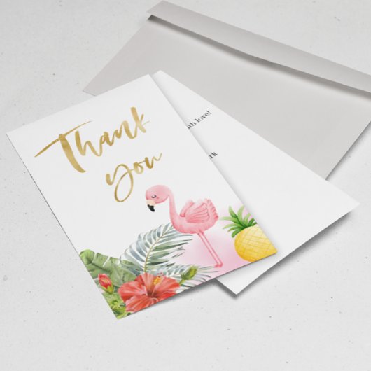 トロピカルフラミンゴピンクの女の子の赤ちゃんシャワー サンキューカード